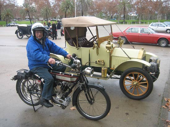 Chris on the 1912 JAP motorcycle
